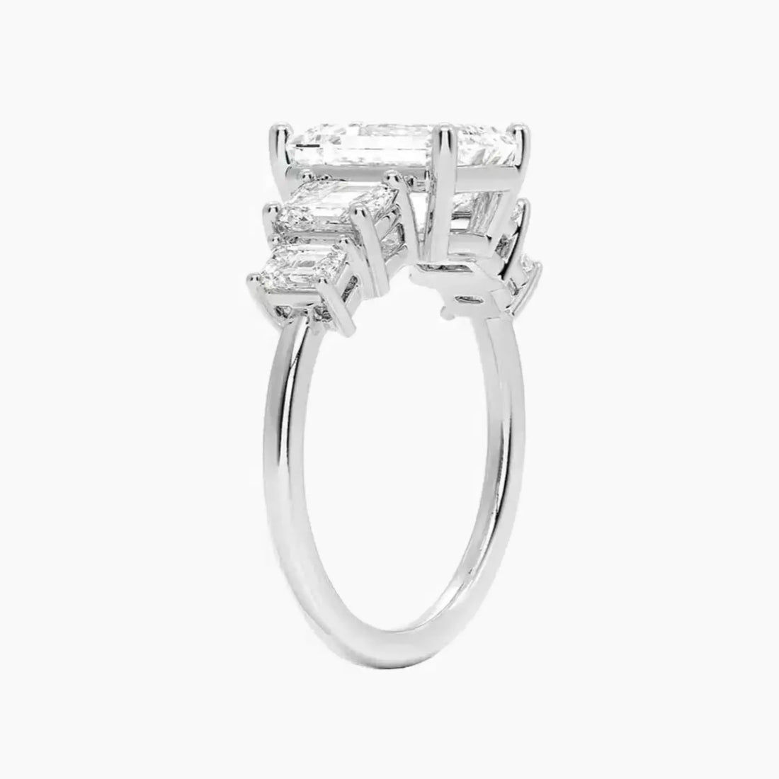 Katerina Five Stone Emerald Designer 2 Carat Lab Grown Diamond Engagement Ring in 18K White Gold