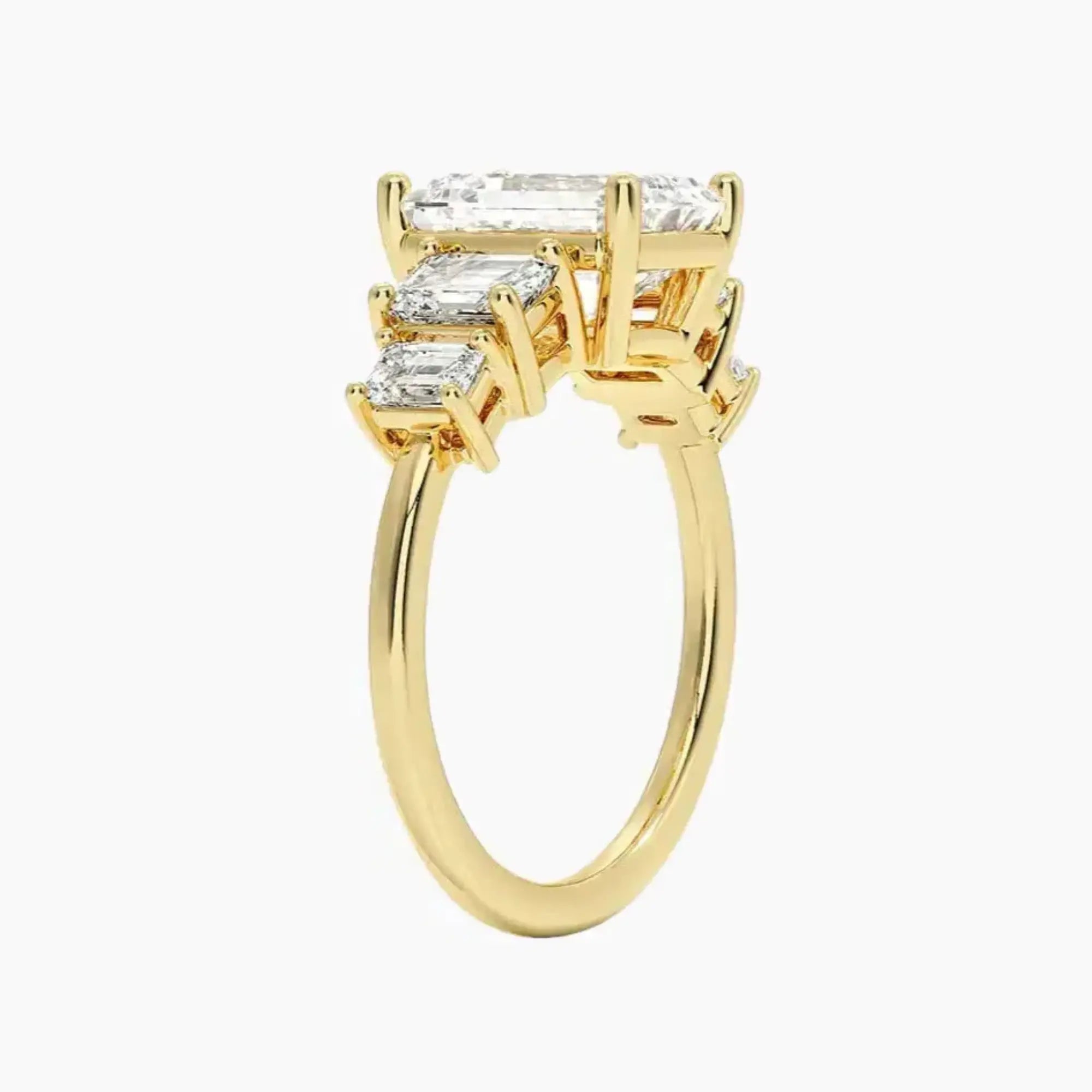 Katerina Five Stone Emerald Designer 2 Carat Lab Grown Diamond Engagement Ring in 14K White Gold