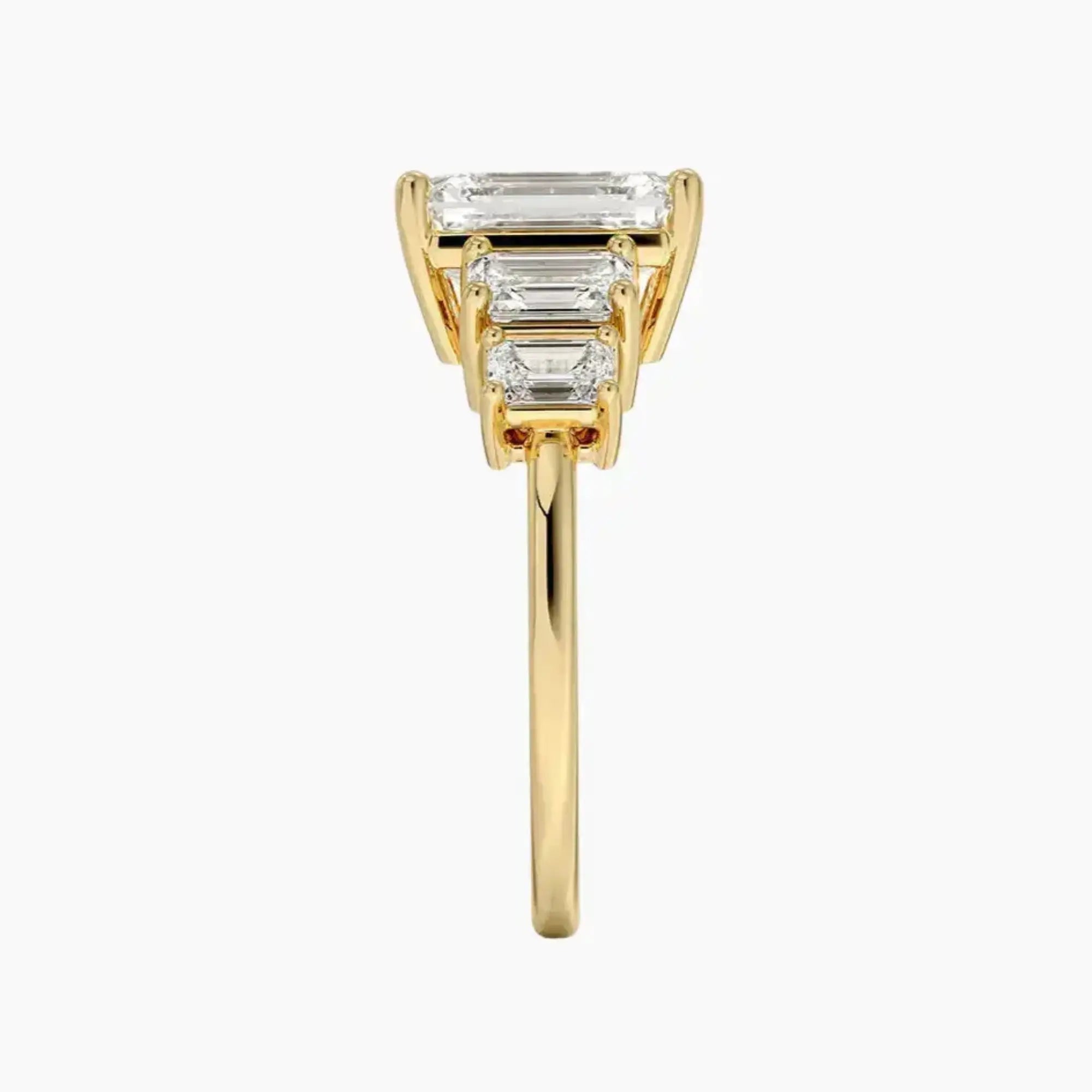 Katerina Five Stone Emerald Designer 1.5 Carat Lab Grown Diamond Engagement Ring in 18K Yellow Gold