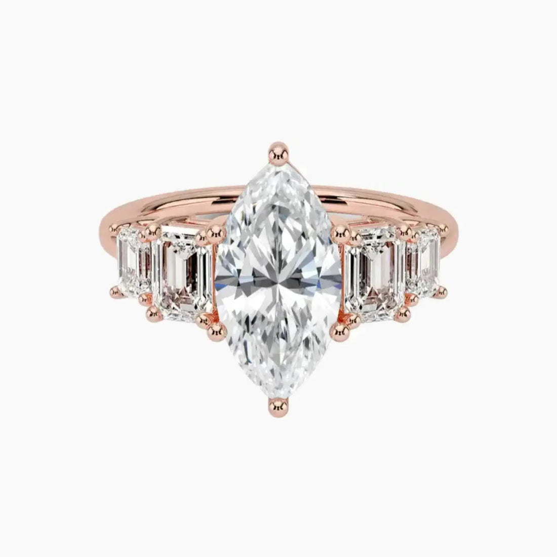 Katerina Five Stone Marquise Designer 2 Carat Lab Grown Diamond Engagement Ring in 14K Rose Gold