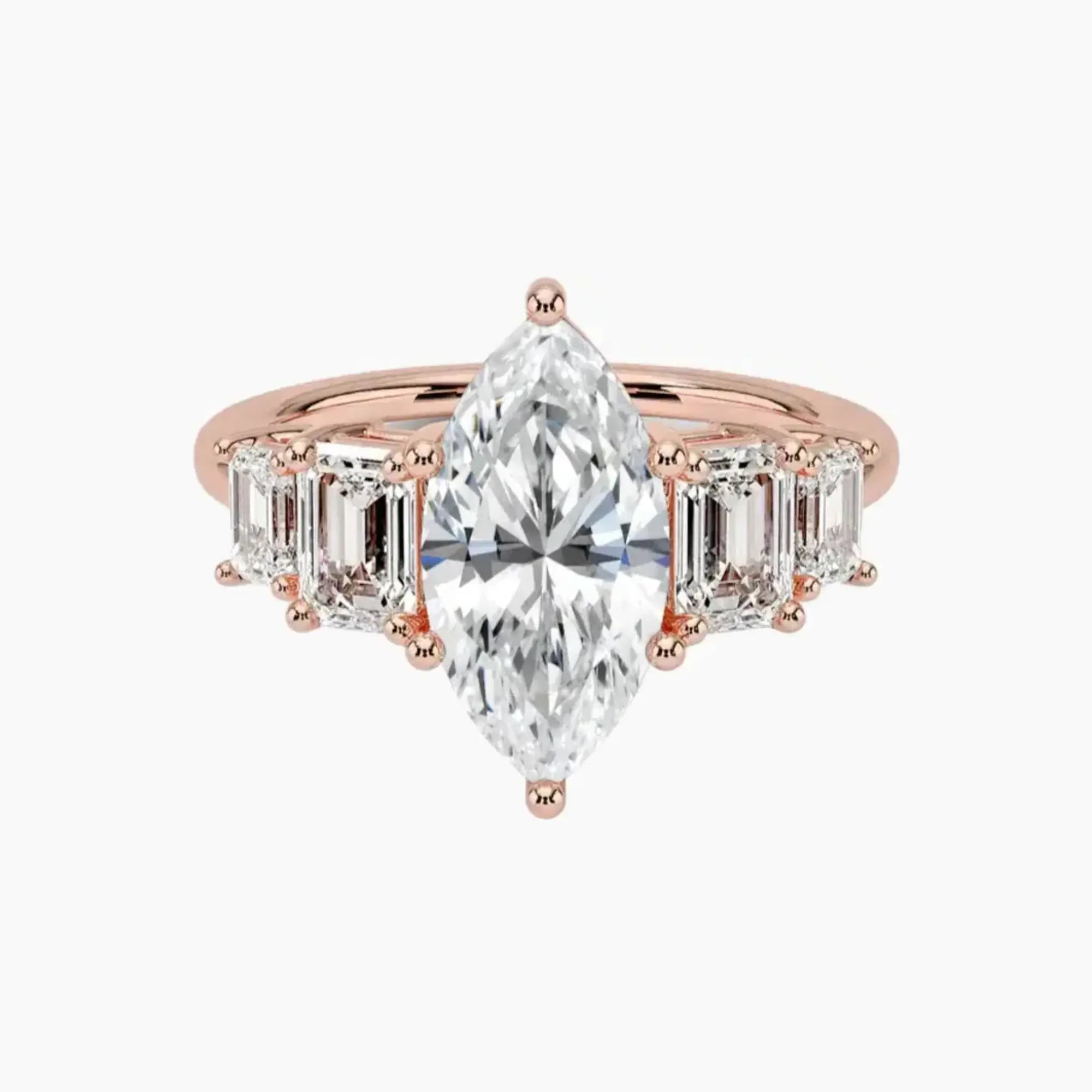 Katerina Five Stone Marquise Designer 3 Carat Lab Grown Diamond Engagement Ring in 18K White Gold