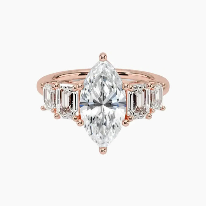 Katerina Five Stone Marquise Designer 1.5 Carat Lab Grown Diamond Engagement Ring in 14K Rose Gold