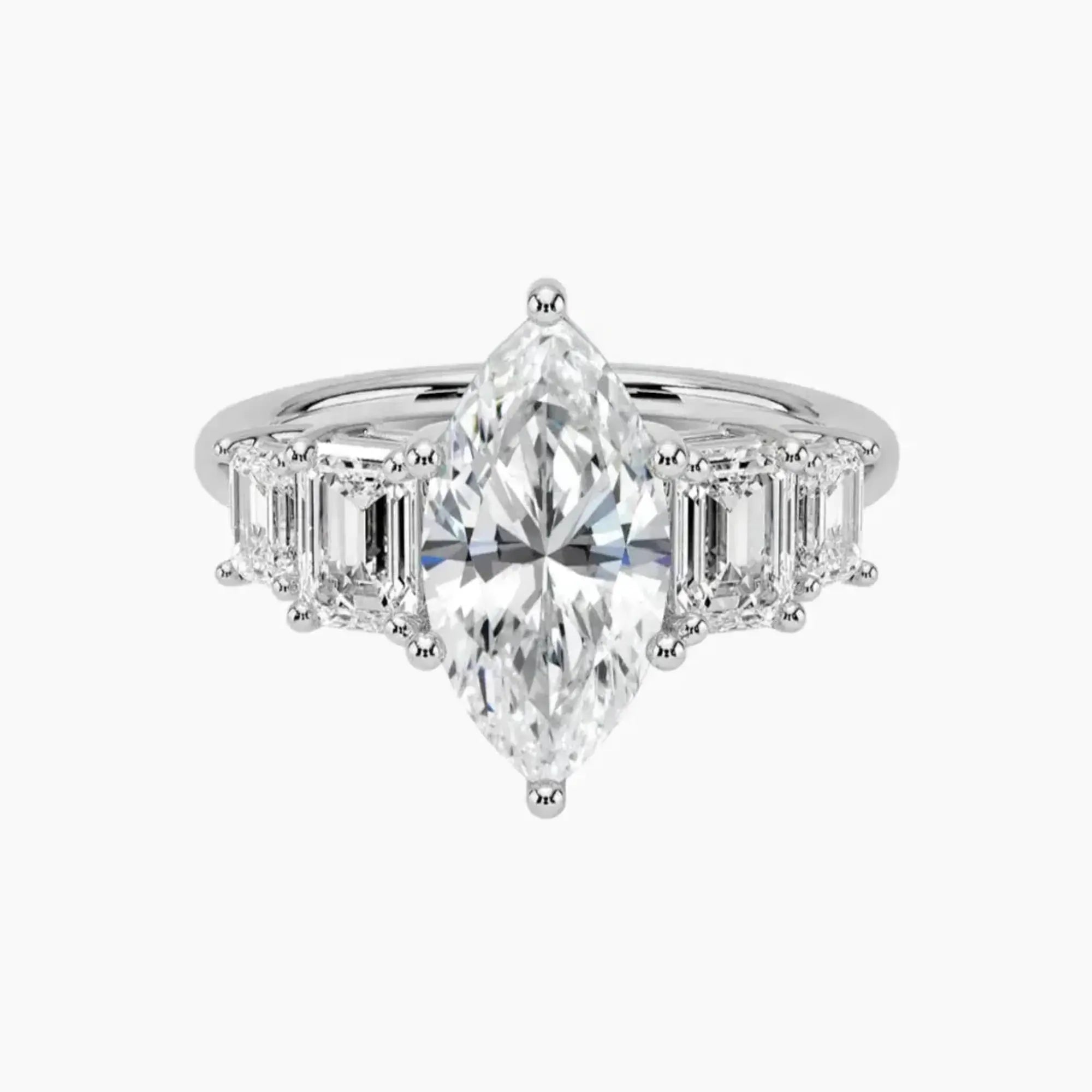 Katerina Five Stone Marquise Designer 1.5 Carat Lab Grown Diamond Engagement Ring in 14K White Gold