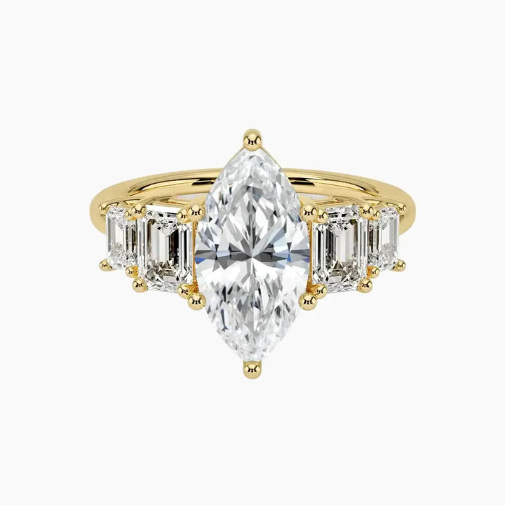 Katerina Five Stone Marquise Designer 3 Carat Lab Grown Diamond Engagement Ring in 14K Yellow Gold