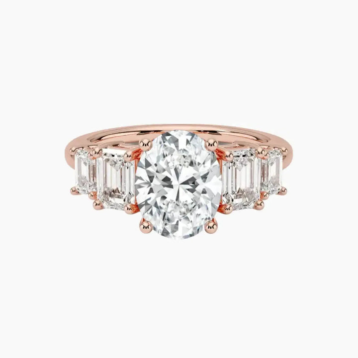 Katerina Five Stone Oval Designer 3 Carat Lab Grown Diamond Engagement Ring in 18K Rose Gold