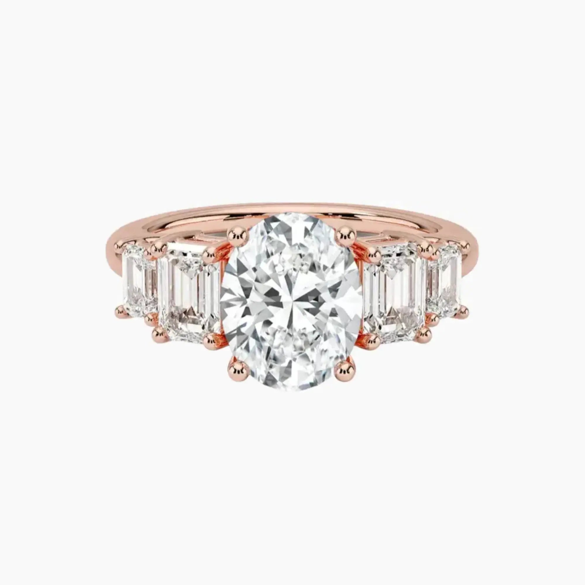 Katerina Five Stone Oval Designer 3 Carat Lab Grown Diamond Engagement Ring in 14K Rose Gold