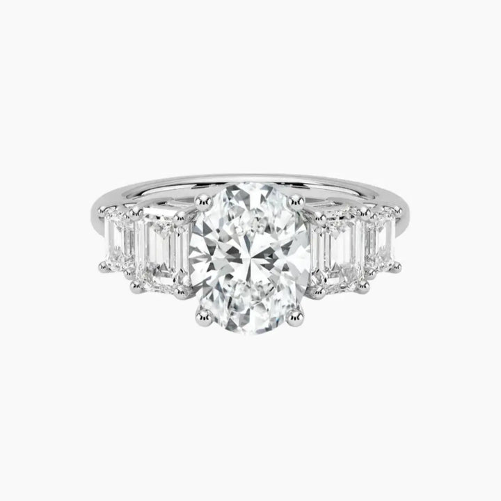 Katerina Five Stone Oval Designer 2 Carat Lab Grown Diamond Engagement Ring in 18K White Gold