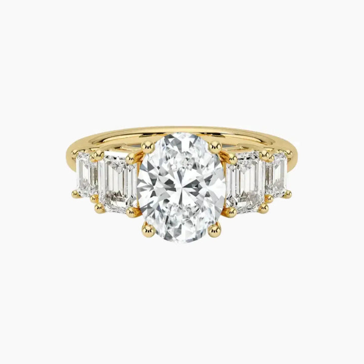 Katerina Five Stone Oval Designer 1.5 Carat Lab Grown Diamond Engagement Ring in 18K Yellow Gold