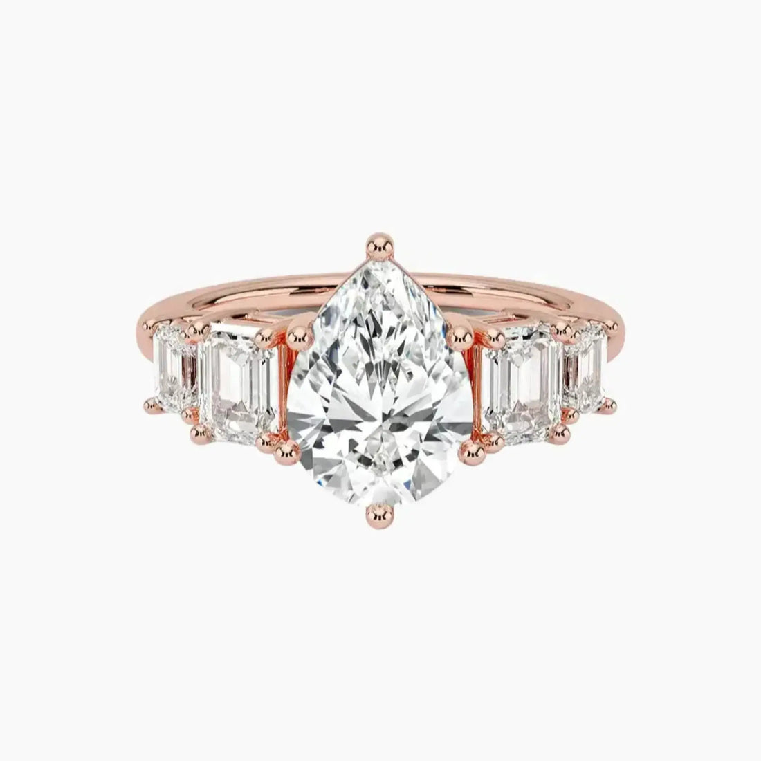 Katerina Five Stone Pear Designer 1.5 Carat Lab Grown Diamond Engagement Ring in 14K Rose Gold
