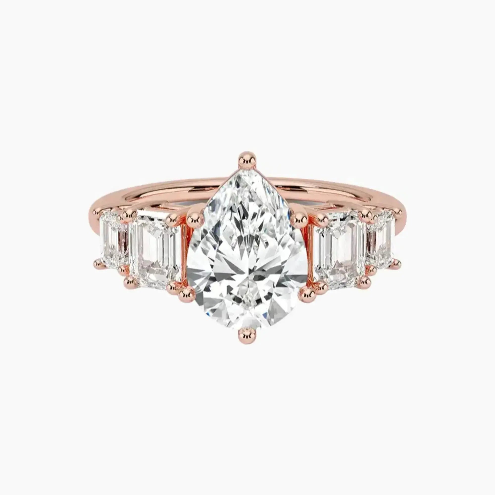 Katerina Five Stone Pear Designer 2.5 Carat Lab Grown Diamond Engagement Ring in 14K Rose Gold
