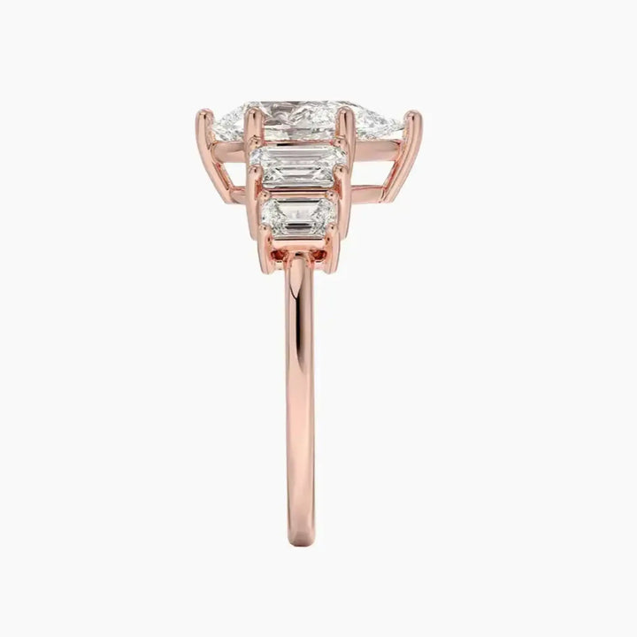 Katerina Five Stone Pear Designer 3 Carat Lab Grown Diamond Engagement Ring in 14K Yellow Gold