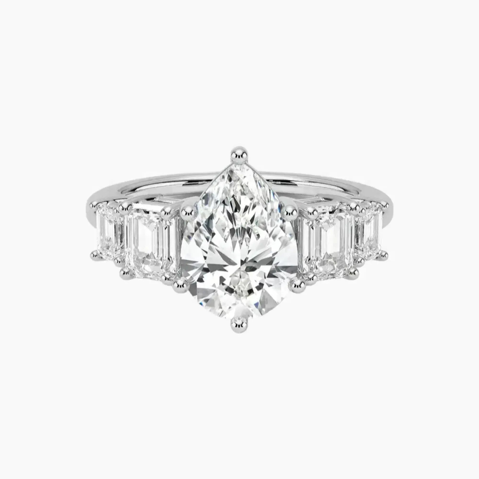 Katerina Five Stone Pear Designer 2.5 Carat Lab Grown Diamond Engagement Ring in 14K Rose Gold