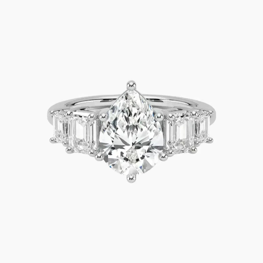 Katerina Five Stone Pear Designer 3 Carat Lab Grown Diamond Engagement Ring in 18K Yellow Gold