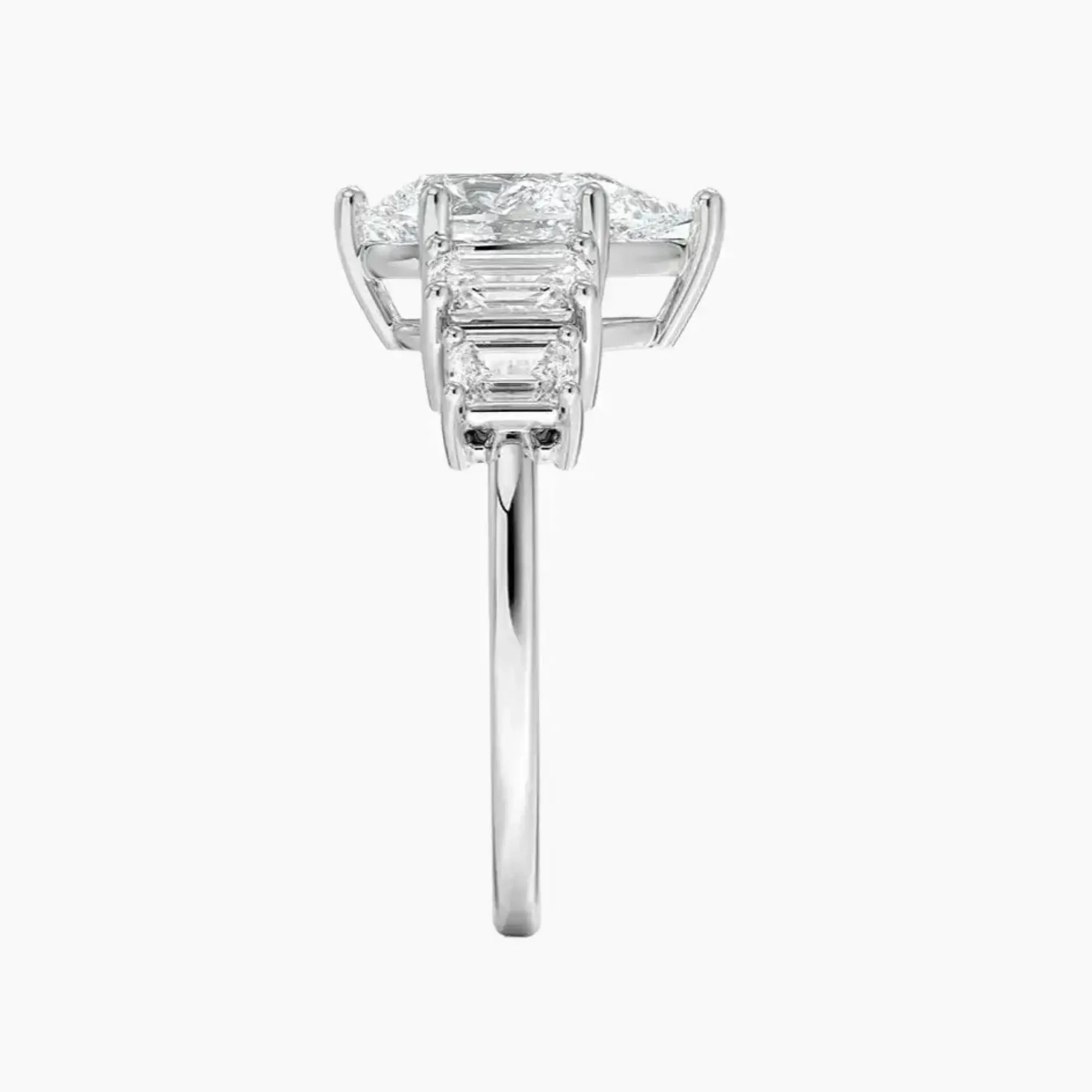 Katerina Five Stone Pear Designer 3 Carat Lab Grown Diamond Engagement Ring in 14K White Gold