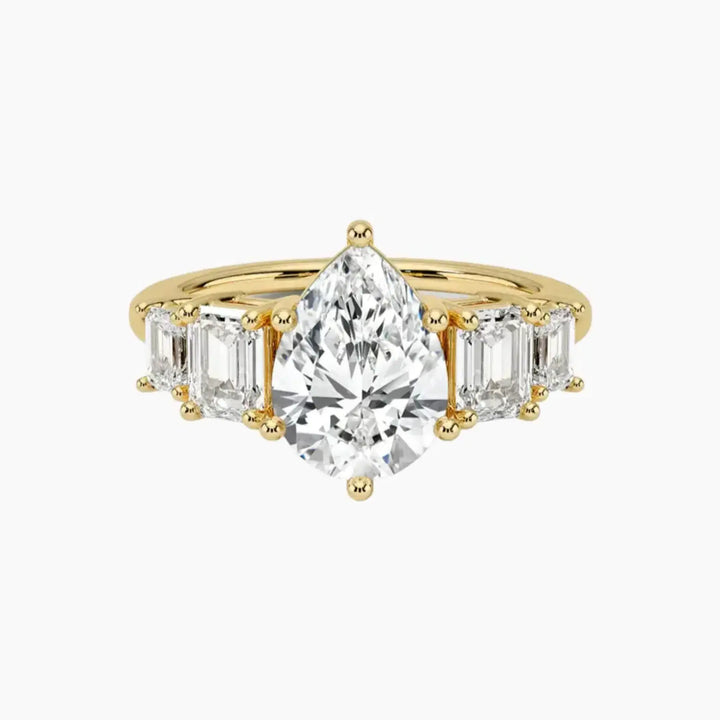 Katerina Five Stone Pear Designer 1.5 Carat Lab Grown Diamond Engagement Ring in 18K Yellow Gold