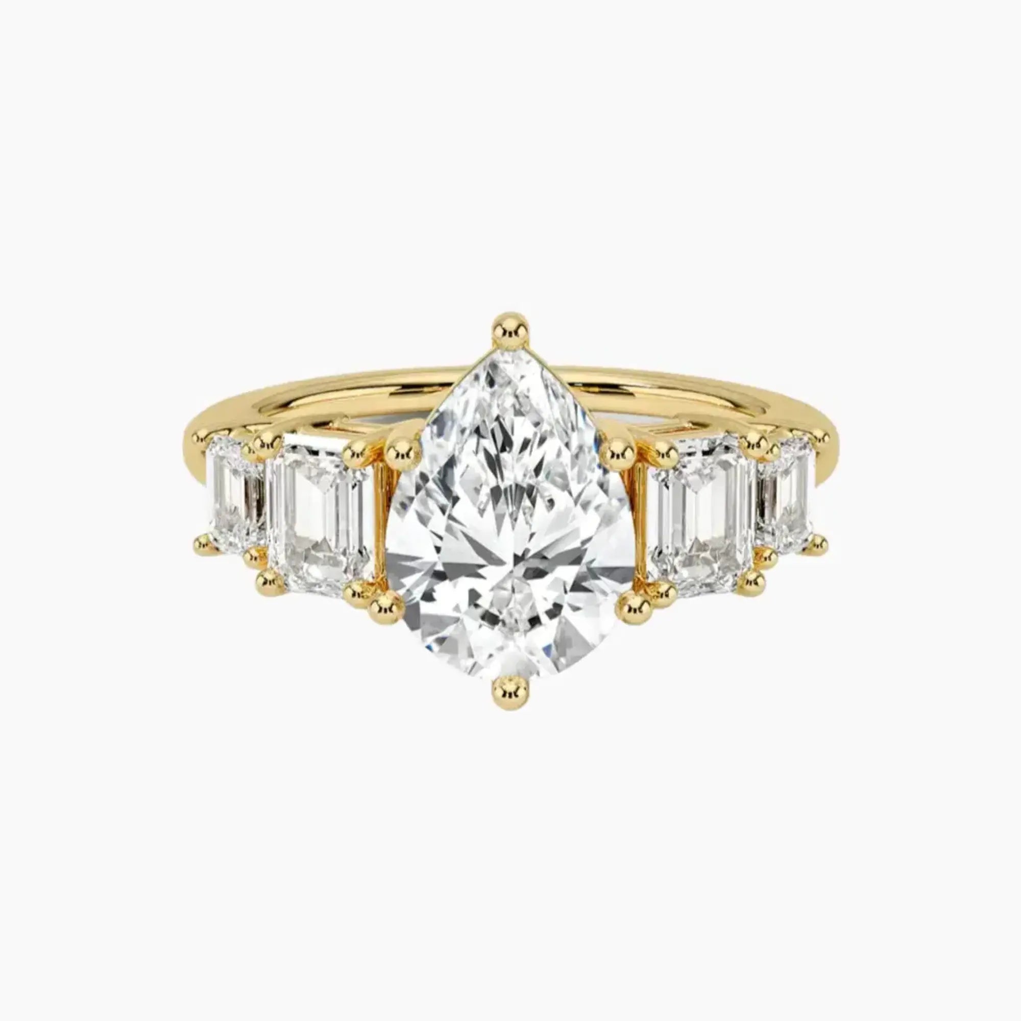 Katerina Five Stone Pear Designer 3 Carat Lab Grown Diamond Engagement Ring in 14K White Gold