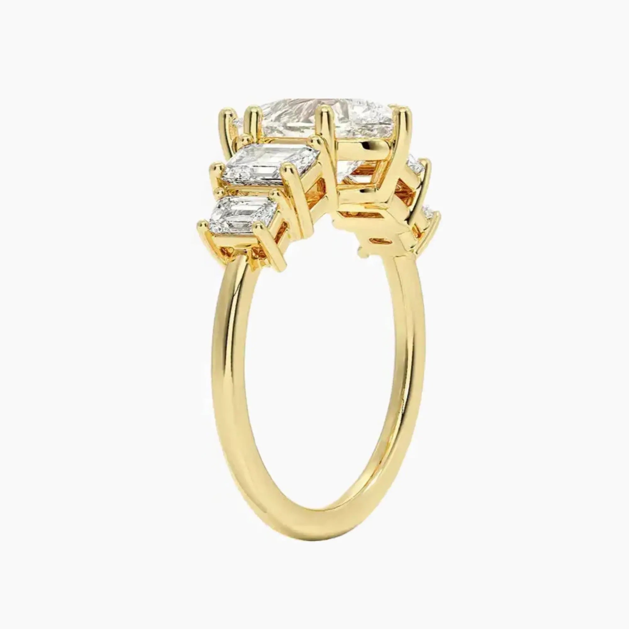 Katerina Five Stone Pear Designer 1.5 Carat Lab Grown Diamond Engagement Ring in 14K White Gold