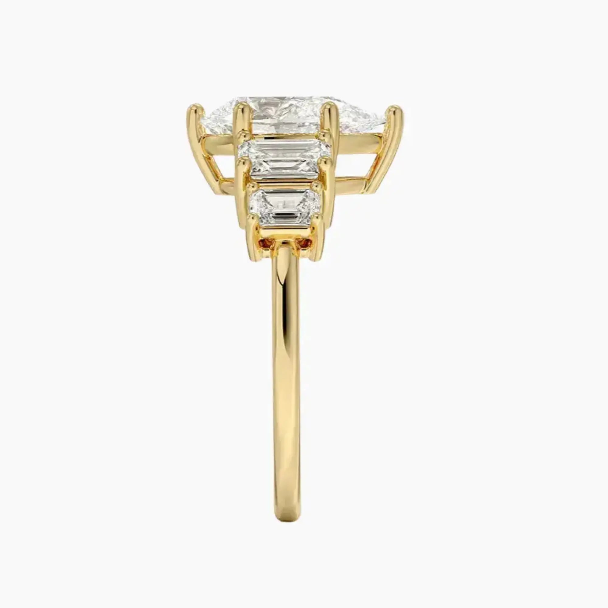 Katerina Five Stone Pear Designer 1 Carat Lab Grown Diamond Engagement Ring in 14K Yellow Gold
