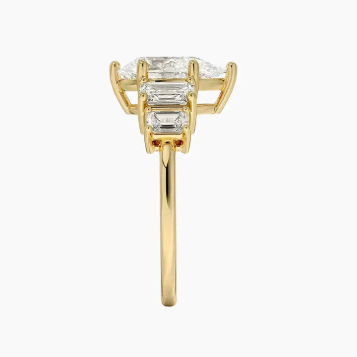 Katerina Five Stone Pear Designer 3 Carat Lab Grown Diamond Engagement Ring in 18K Rose Gold