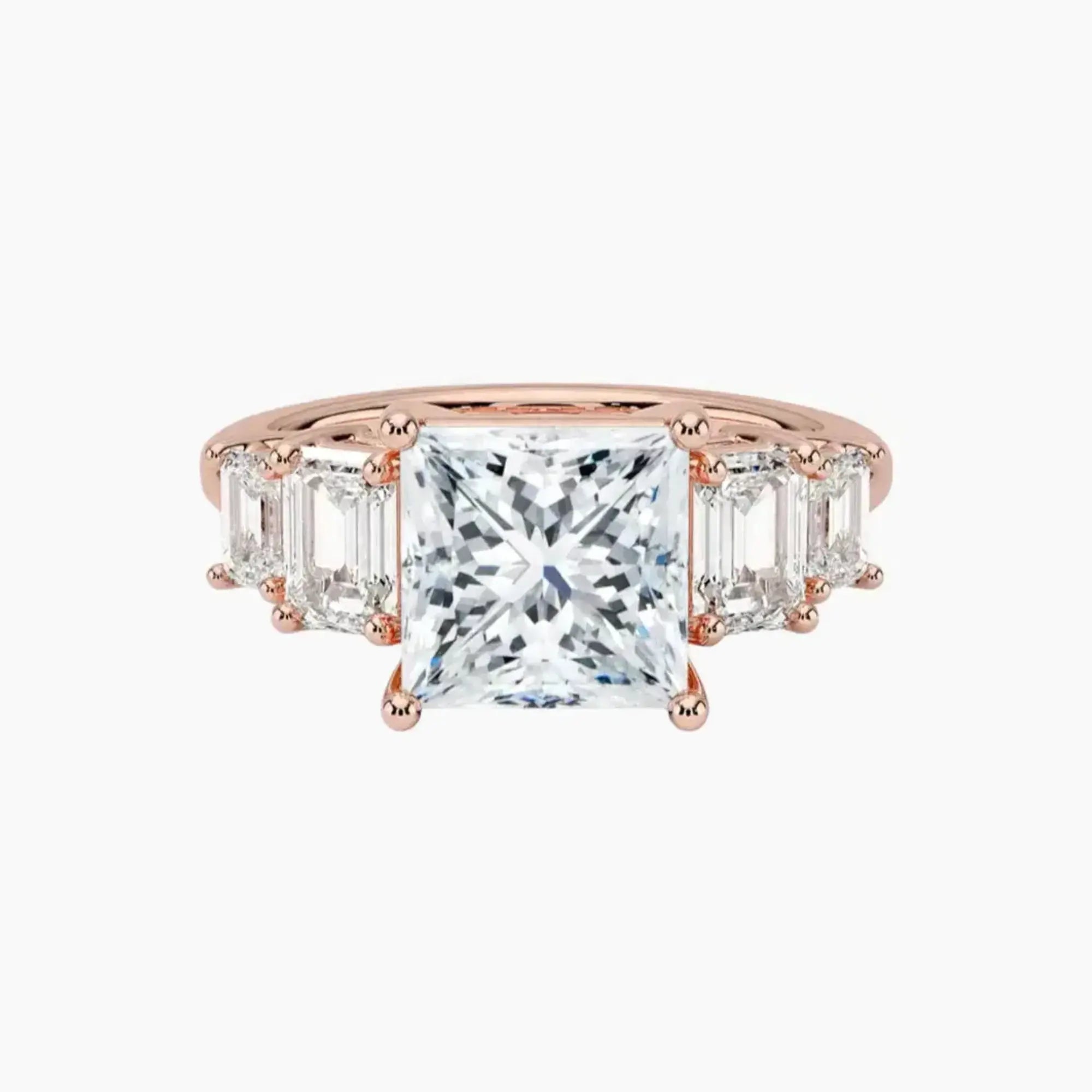 Katerina Five Stone Princess Designer 3 Carat Lab Grown Diamond Engagement Ring in 14K Yellow Gold