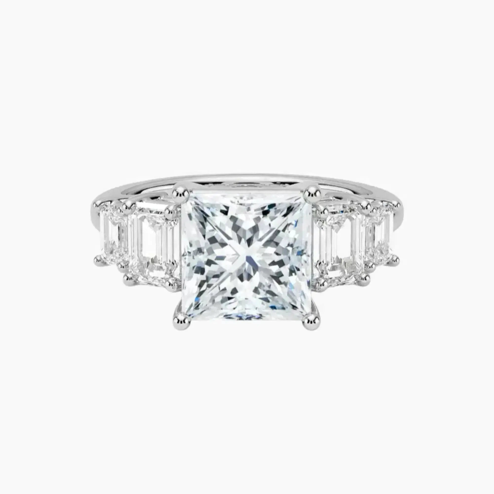 Katerina Five Stone Princess Designer 3 Carat Lab Grown Diamond Engagement Ring in 18K White Gold