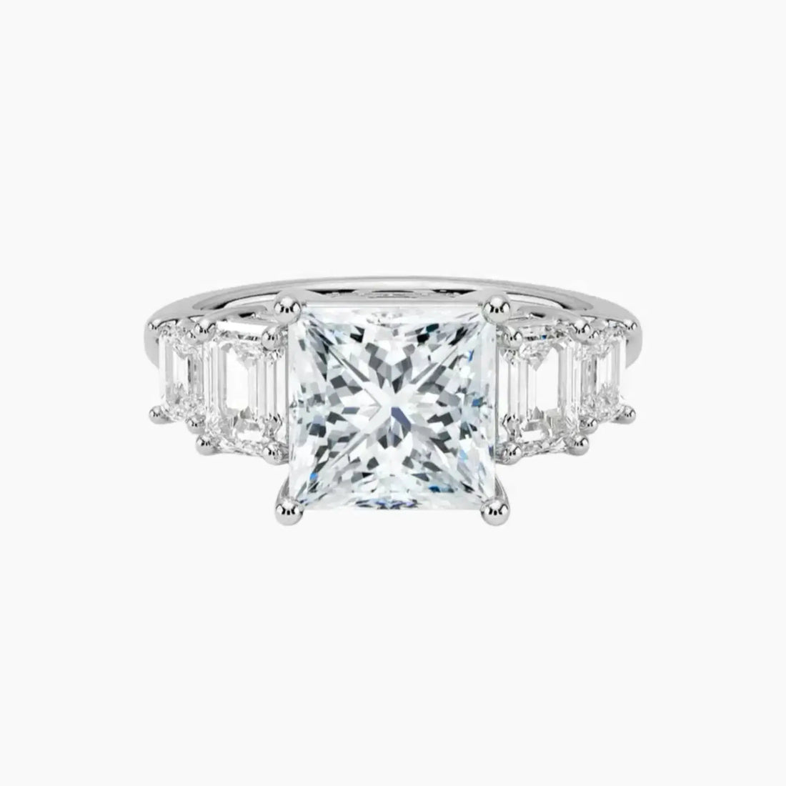 Katerina Five Stone Princess Designer 3 Carat Lab Grown Diamond Engagement Ring in 18K White Gold