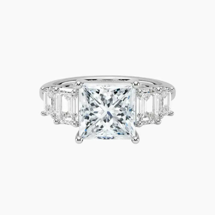 Katerina Five Stone Princess Designer 3 Carat Lab Grown Diamond Engagement Ring in 14K White Gold