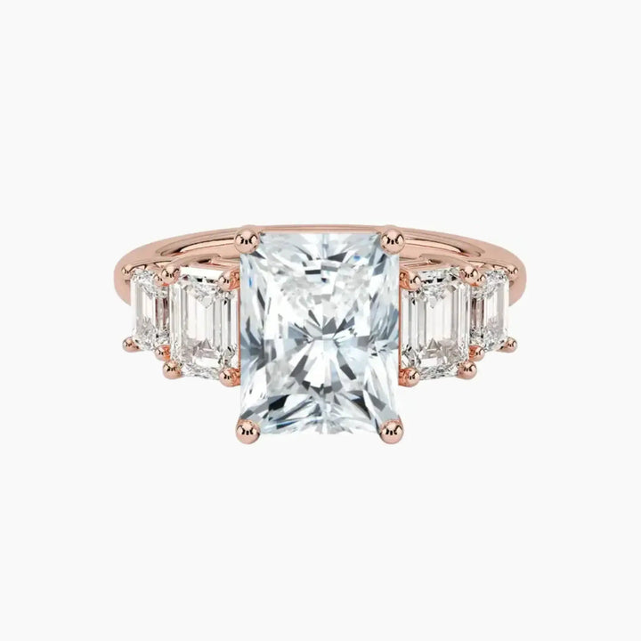 Katerina Five Stone Radiant Designer 3 Carat Lab Grown Diamond Engagement Ring in 18K Rose Gold