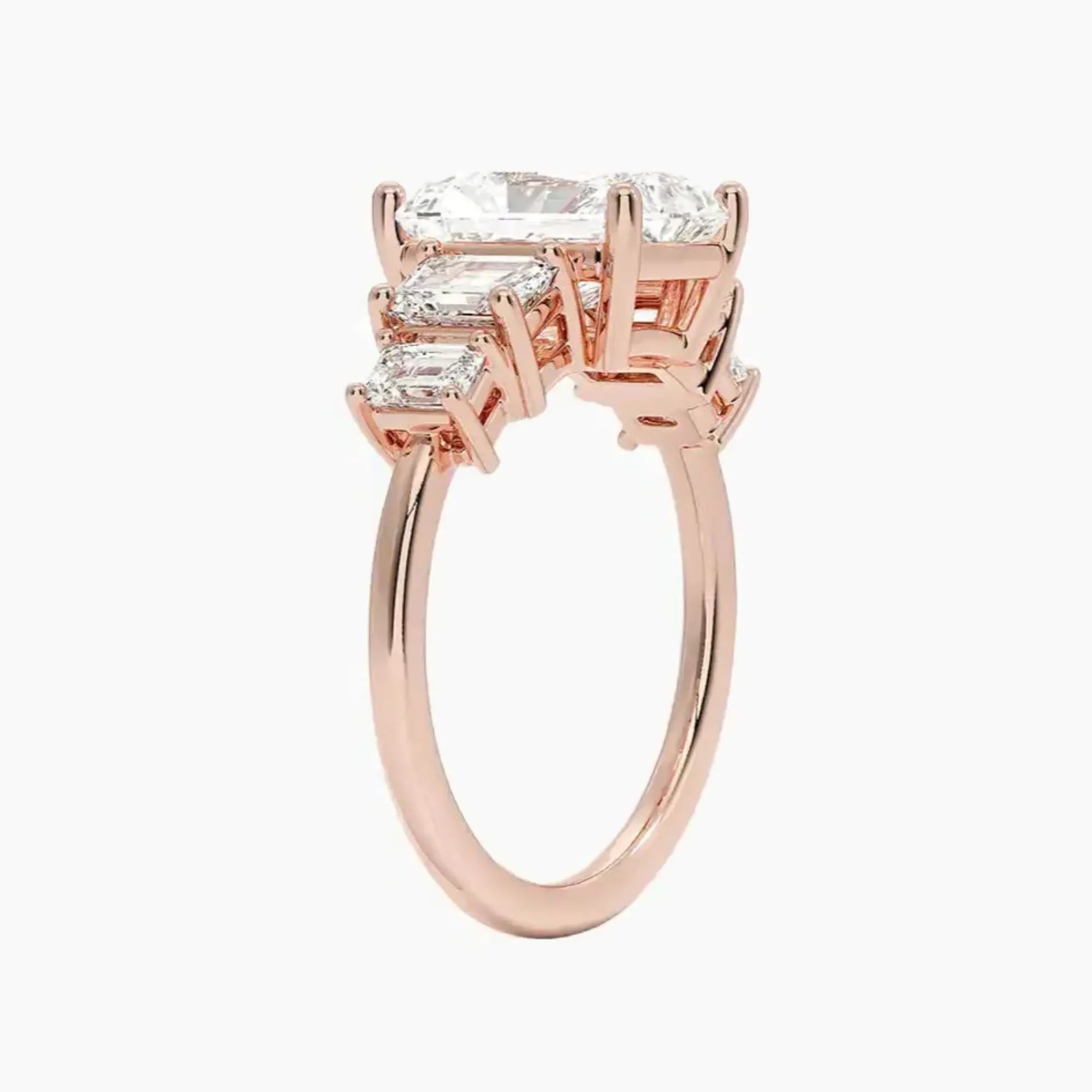 Katerina Five Stone Radiant Designer 3 Carat Lab Grown Diamond Engagement Ring in 18K Rose Gold