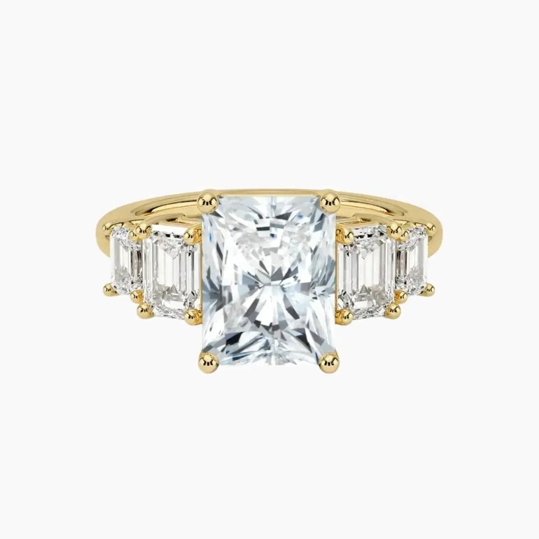 Katerina Five Stone Radiant Designer 3 Carat Lab Grown Diamond Engagement Ring in 14K Yellow Gold