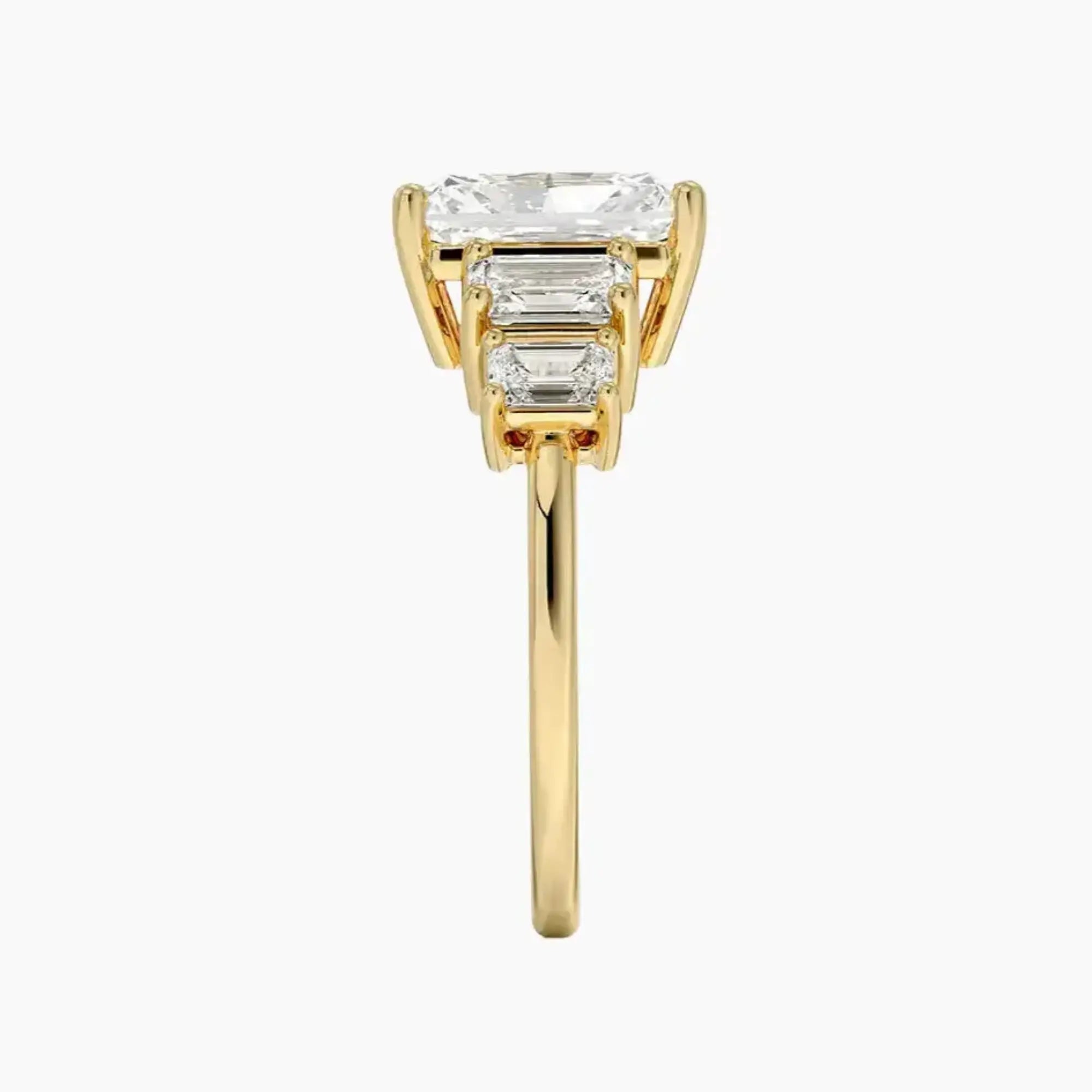 Katerina Five Stone Radiant Designer 3 Carat Lab Grown Diamond Engagement Ring in 18K Yellow Gold