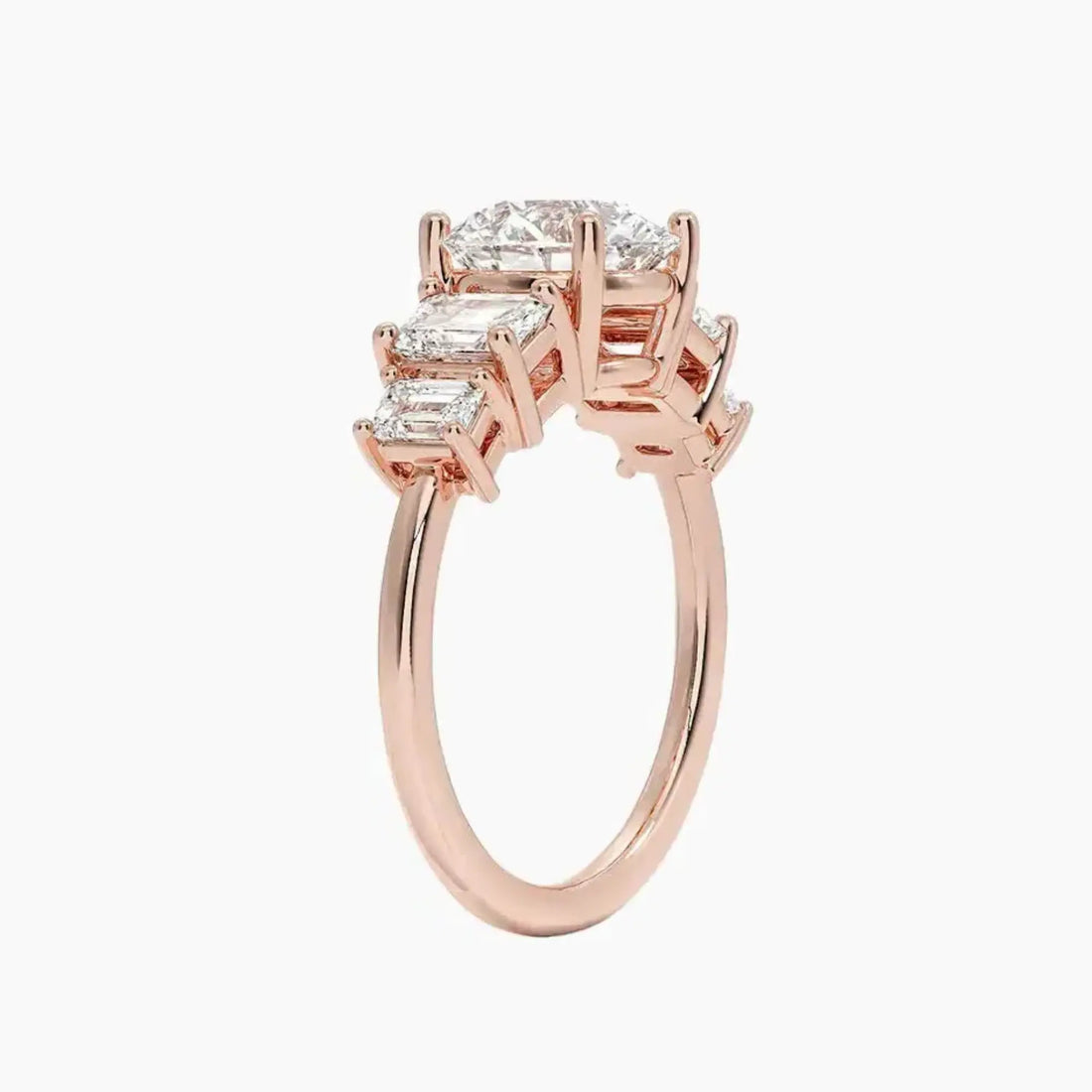 Katerina Five Stone Round Designer 3 Carat Lab Grown Diamond Engagement Ring in 14K White Gold