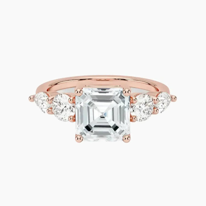 Daria Five Stone Asscher Designer 2.5 Carat Lab Grown Diamond Engagement Ring in 18K Rose Gold