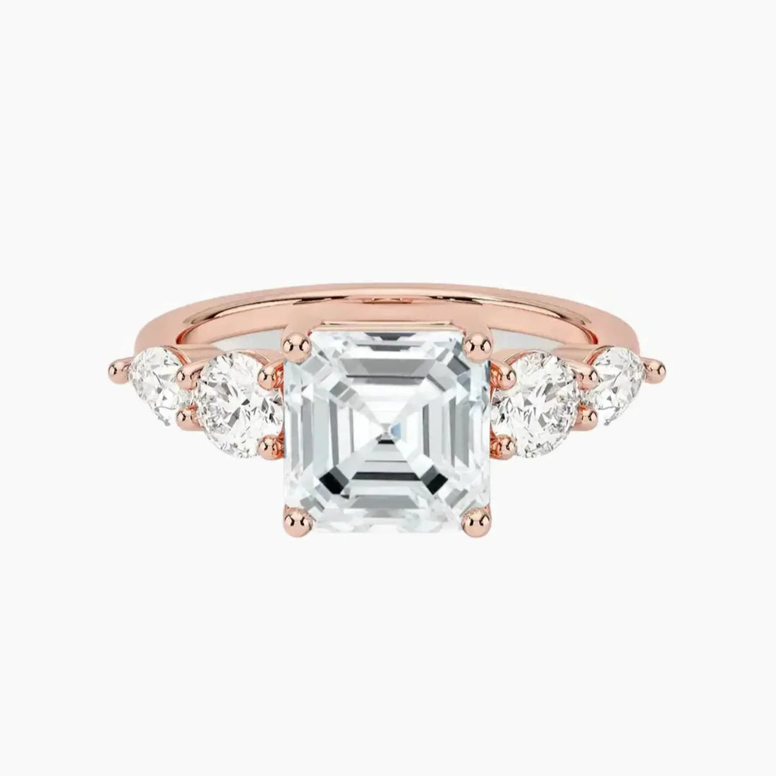Daria Five Stone Asscher Designer 1 Carat Lab Grown Diamond Engagement Ring in 14K Yellow Gold