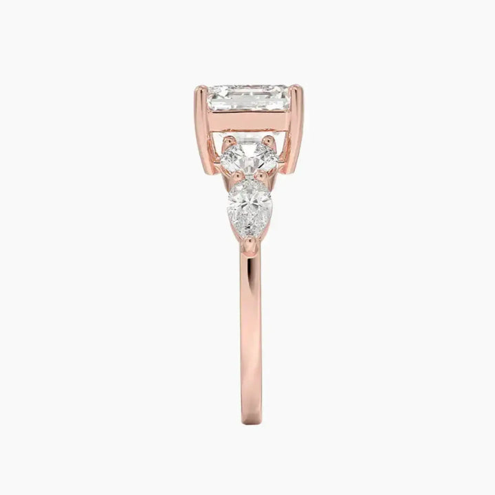 Daria Five Stone Asscher Designer 3 Carat Lab Grown Diamond Engagement Ring in 18K White Gold