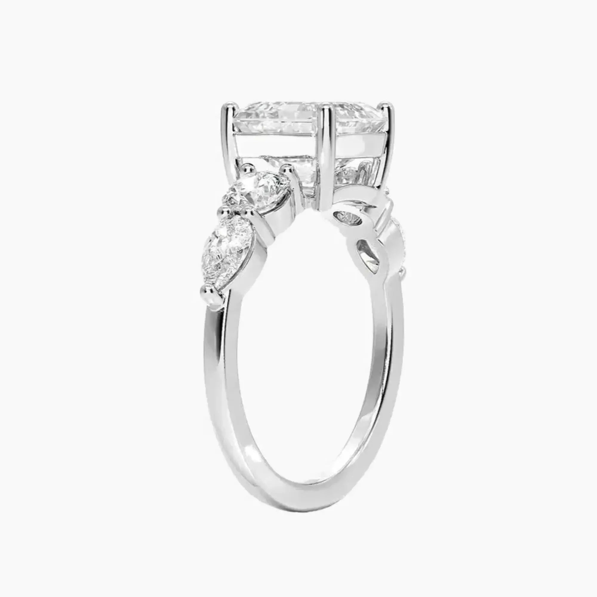 Daria Five Stone Asscher Designer 2 Carat Lab Grown Diamond Engagement Ring in 14K White Gold