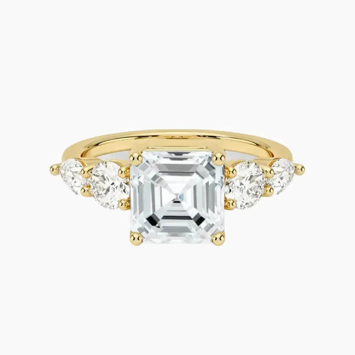 Daria Five Stone Asscher Designer 1.5 Carat Lab Grown Diamond Engagement Ring in 14K Yellow Gold