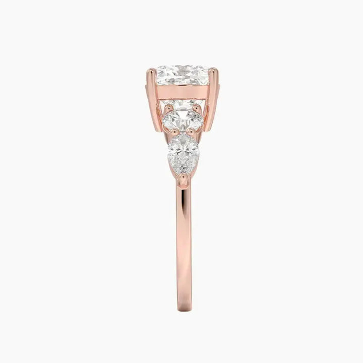 Daria Five Stone Cushion Designer 3 Carat Lab Grown Diamond Engagement Ring in 14K White Gold
