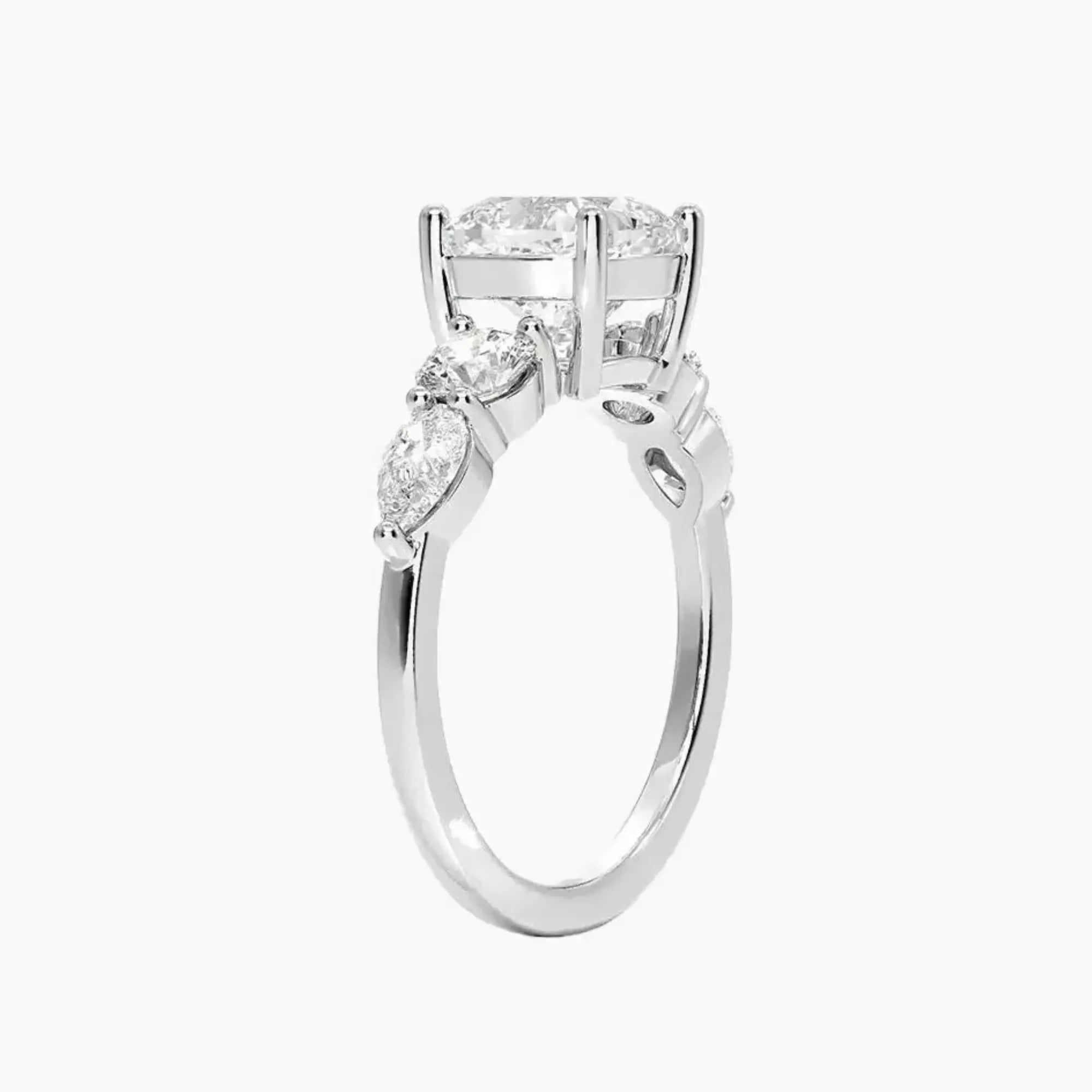 Daria Five Stone Cushion Designer 1 Carat Lab Grown Diamond Engagement Ring in 18K White Gold