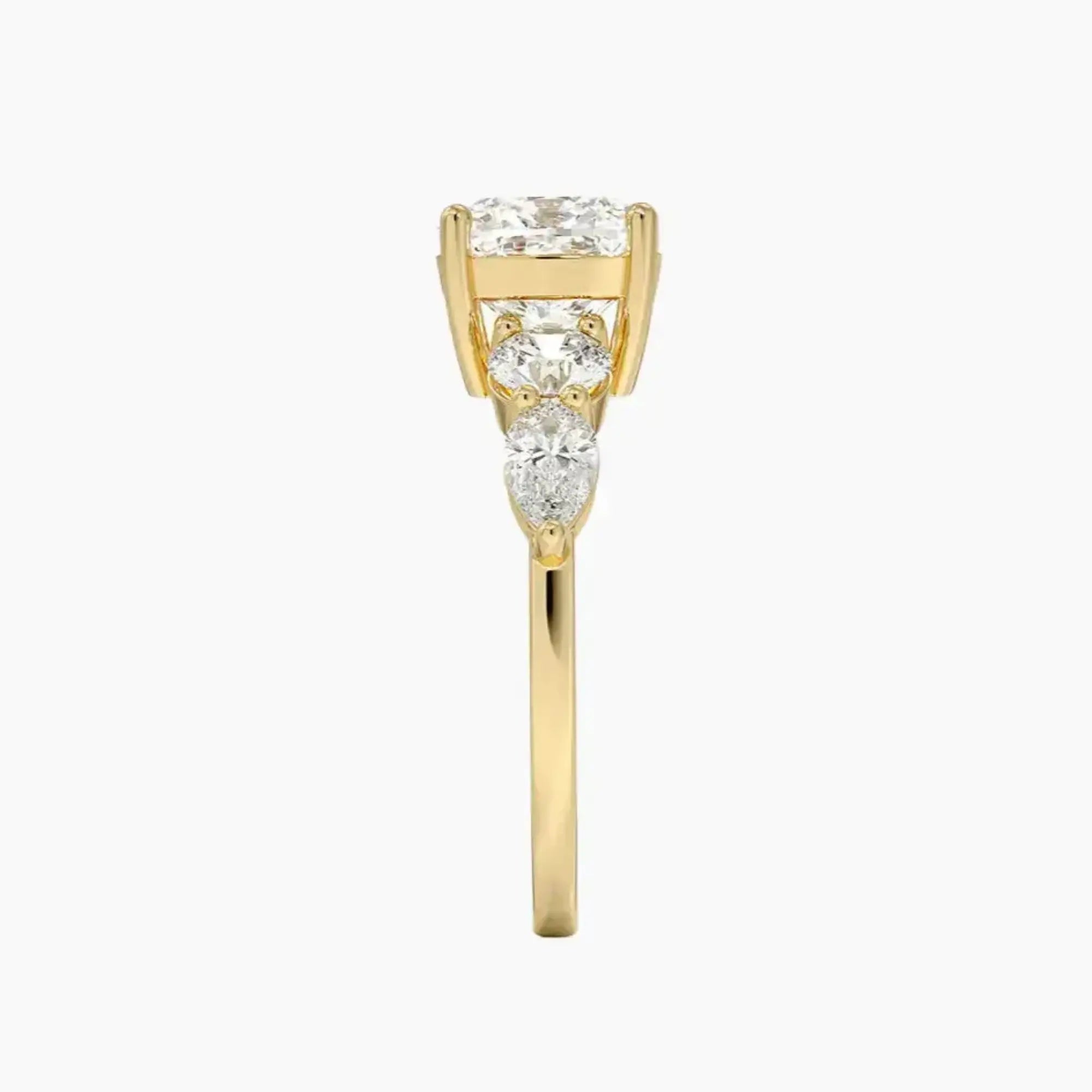 Daria Five Stone Cushion Designer 1.5 Carat Lab Grown Diamond Engagement Ring in 18K Rose Gold