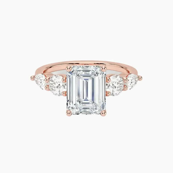 Daria Five Stone Emerald Designer 3 Carat Lab Grown Diamond Engagement Ring in 18K Rose Gold