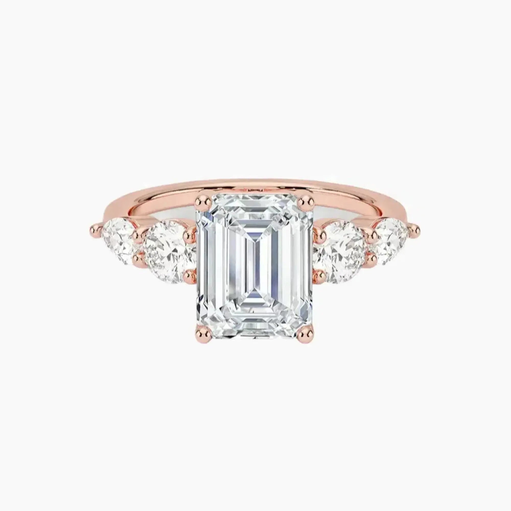 Daria Five Stone Emerald Designer 3 Carat Lab Grown Diamond Engagement Ring in 14K Rose Gold