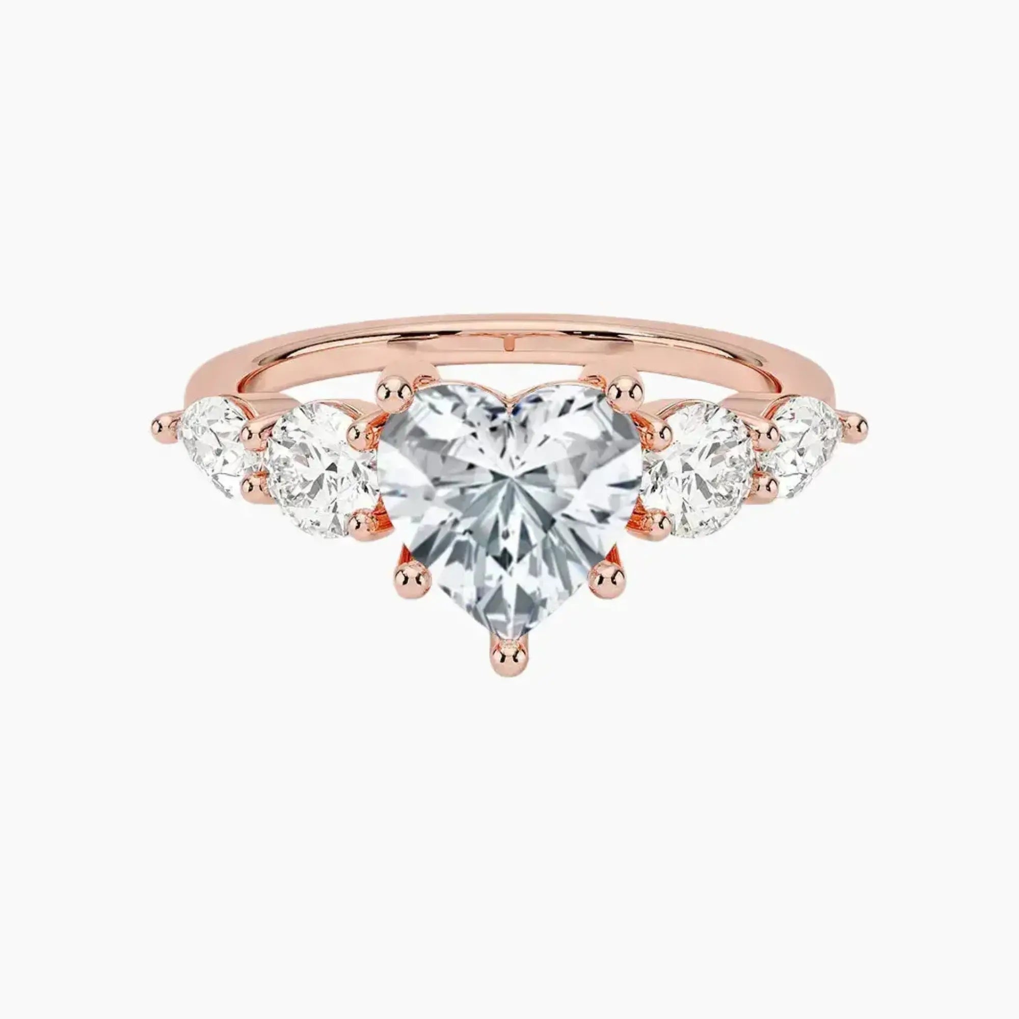Daria Five Stone Heart Designer 3 Carat Lab Grown Diamond Engagement Ring in 18K White Gold