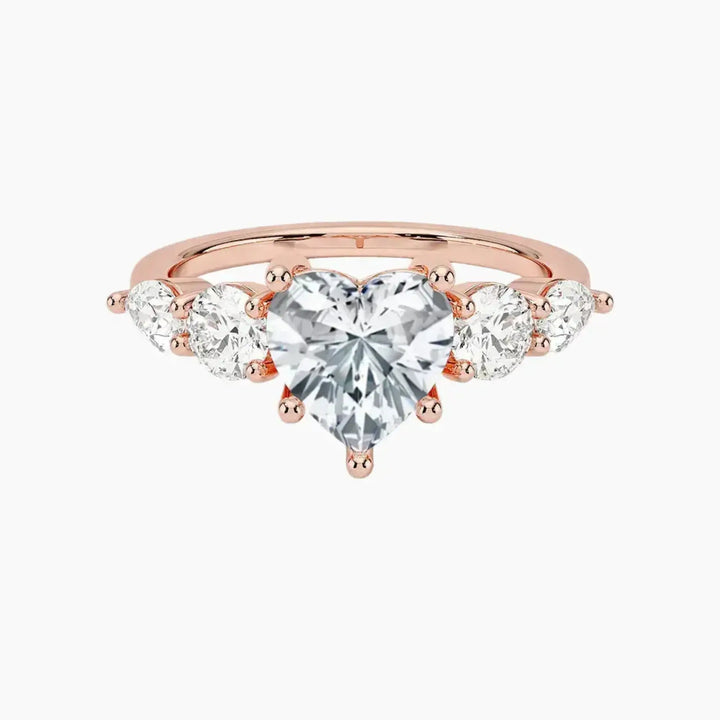 Daria Five Stone Heart Designer 1.5 Carat Lab Grown Diamond Engagement Ring in 14K Rose Gold