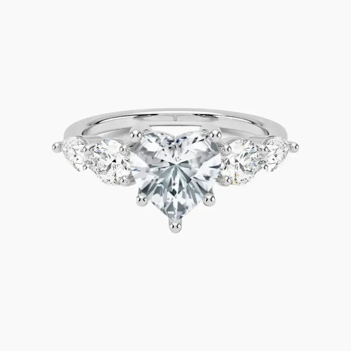 Daria Five Stone Heart Designer 3 Carat Lab Grown Diamond Engagement Ring in 14K White Gold