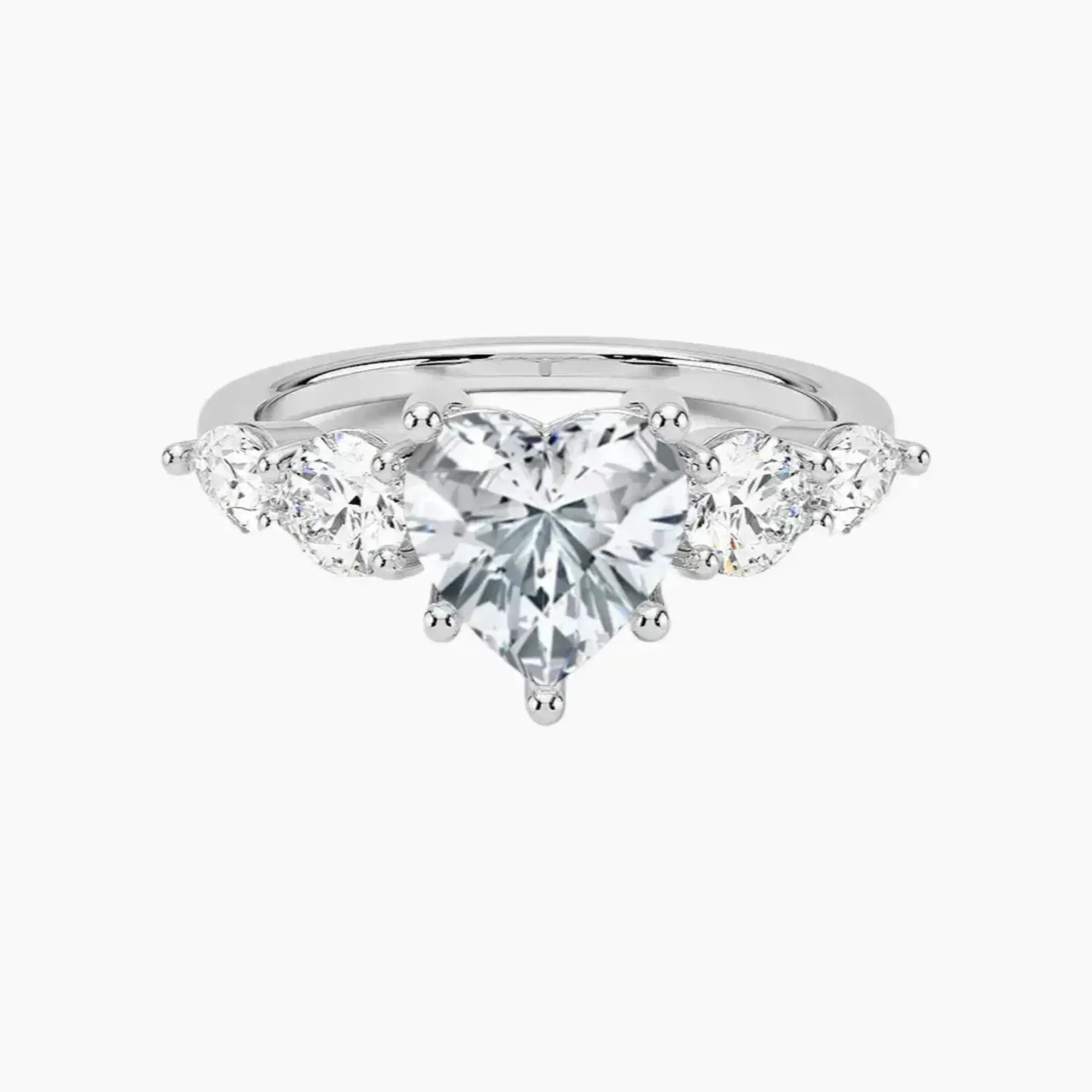 Daria Five Stone Heart Designer 2.5 Carat Lab Grown Diamond Engagement Ring in 14K White Gold