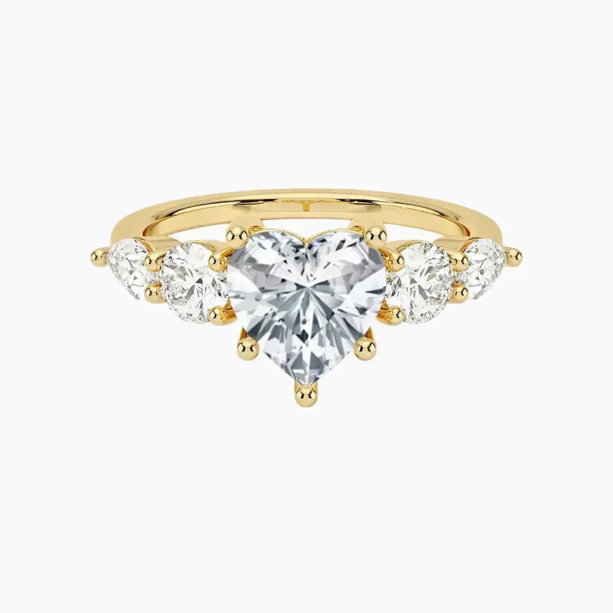 Daria Five Stone Heart Designer 2.5 Carat Lab Grown Diamond Engagement Ring in 18K Yellow Gold