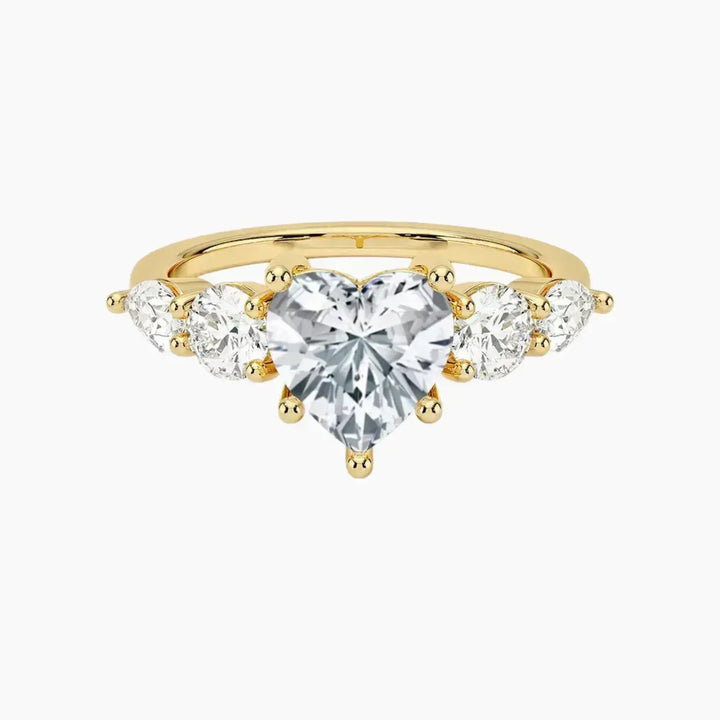 Daria Five Stone Heart Designer 1 Carat Lab Grown Diamond Engagement Ring in 18K Yellow Gold