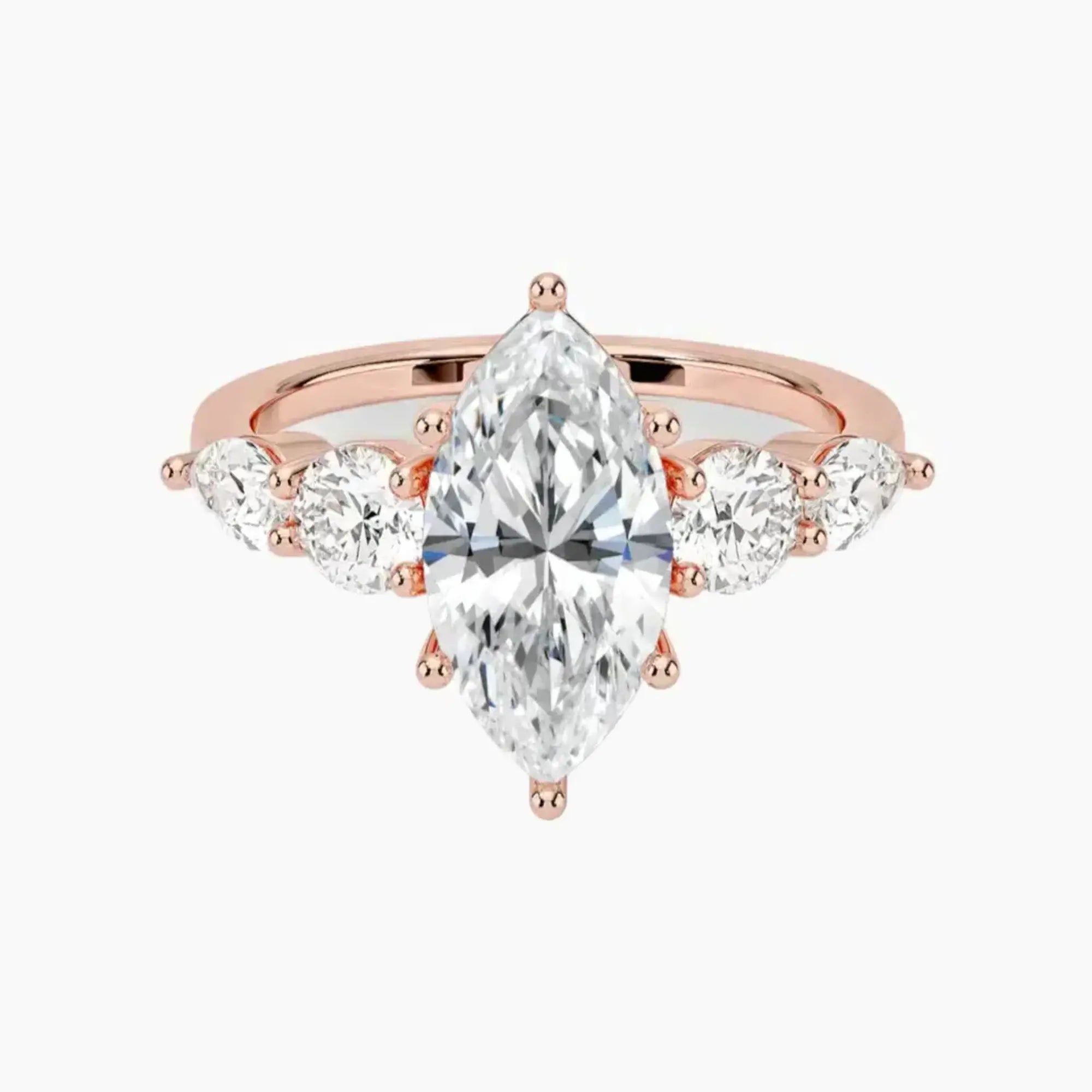 Daria Five Stone Marquise Designer 2.5 Carat Lab Grown Diamond Engagement Ring in 14K Rose Gold