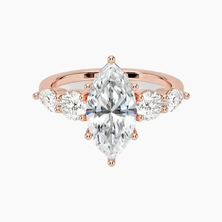 Daria Five Stone Marquise Designer 3 Carat Lab Grown Diamond Engagement Ring in 18K Rose Gold
